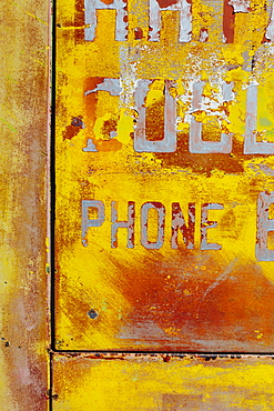 Peeling lettering and paint on side of old, abandoned truck, Whitman County, Washington, USA