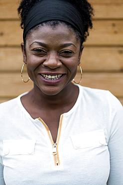 Portrait of black woman looking at camera