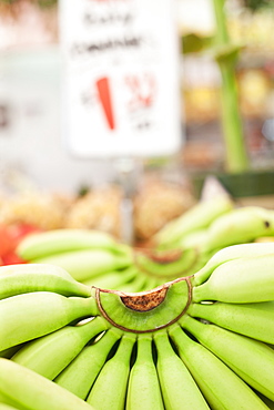 Close-up of bunch of bananas on market stall