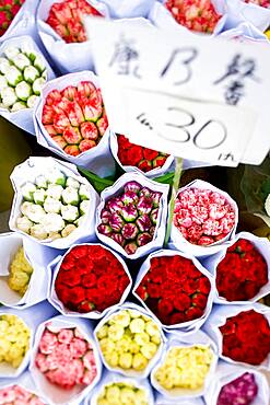 Bouquets of flowers at the Hong Kong Flower market, China