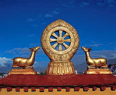 Wheel of Dharma on the roof of Jokhang Lamasery, Lhasa