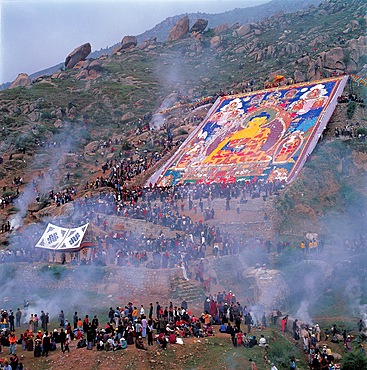 Buddha's portrait unfolding ceremony, Tibet