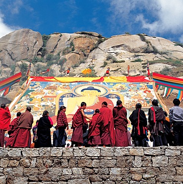 The Buddha portrait-unfolding ceremoney in Sera Monastery, Tibet