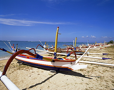 Prahu boats, Sanur Beach, Bali, Indonesia, Southeast Asia, Asia