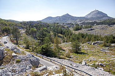 Views of Lovcen National Park with Njegos's Mausoleum in the distance, Montenegro, Europe