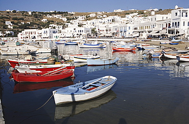 Greece, Mykonos town, boats in harbour