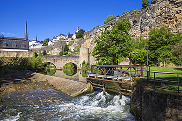 Stierchen stone footbridge and Brock Promontory, Luxembourg City, Luxembourg, Europe