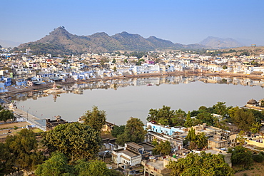 Aerial view of Pushkar, Rajasthan, India, Asia