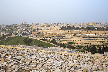 View of Mount of Olives and Dome of the Rock, Jerusalem, Israel, Middle East