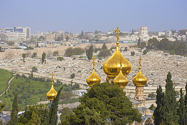 View of Church of Mary Magdalene and Mount of Olives, Jerusalem, Israel, Middle East