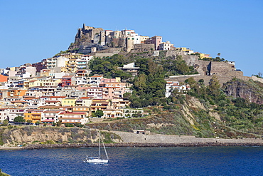 View towards ancient castle, Castelsardo, Sassari Province, Sardinia, Italy, Mediterranean, Europe