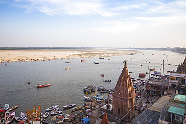 View of Varanasi Ghats and Ganges River, Varanasi, Uttar Pradesh, India, Asia