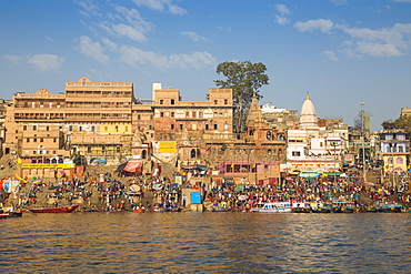 View towards Dashashwamedh and Munshi Ghats, Varanasi, Uttar Pradesh, India, Asia