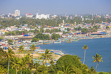 View of Kollam harbour and beach, Kollam, Kerala, India, Asia