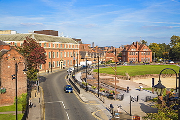 View of Little St. John Street and Chester Roman Amphitheatre, Chester, Cheshire, England, United Kingdom, Europe