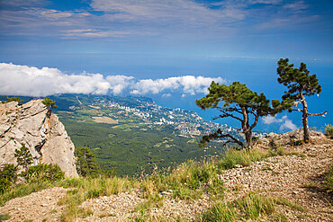 View of Yalta coastline from Al Petri Mountain, Crimea, Ukraine, Europe