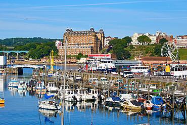 View of South Bay, looking towards Grand Hotel, Scarborough, Yorkshire, England, United Kingdom, Europe