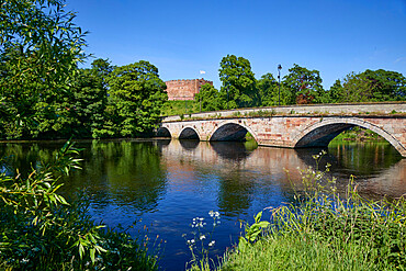 View of Tamworth Castle and River Thame, Tamworth, Staffordshire, England, United Kingdom, Europe