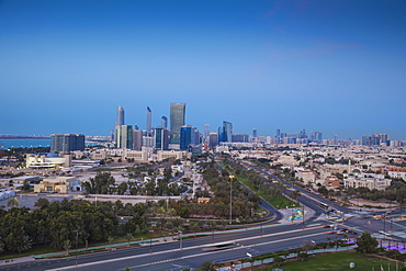 View of city skyline, Abu Dhabi, United Arab Emirates, Middle East