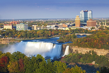 View of The American and Bridal Veil Falls, Niagara Falls, Niagara, border of New York State, and Ontario, Canada, North America