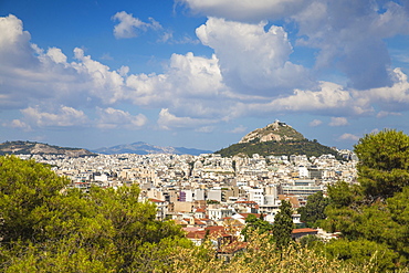 View of Central Athens looking towards Lykavittos Hill, Athens, Greece, Europe