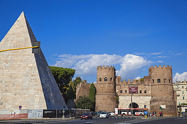 The Pyramid of Cestius and St. Paul's Gate, Rome, Lazio, Italy, Europe