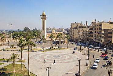 View of central square opposite Luxor temple, looking towards Ahmad Najam Mosque, Luxor, Egypt, North Africa, Africa