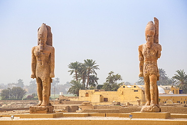 The Colossi of Amenhotep III at the Northern Gate of the Temple of Amenhotep III, UNESCO World Heritage Site, West Bank, Luxor, Egypt, North Africa, Africa