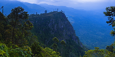 View over mountains from Haputale in the Sri Lanka Hill Country landscape at sunrise, Nuwara Eliya District, Sri Lanka, Asia