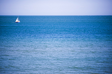 Sailing boat, seen from Swanage Beach, Dorset, England, United Kingdom, Europe 