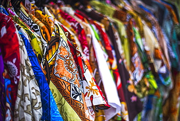 Hawaiian shirts for sale at Rarotonga Saturday Market (Punanga Nui Market), Avarua Town, Cook Islands, South Pacific, Pacific