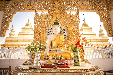 Buddha at Kuthodaw Pagoda, at the foot of Mandalay Hill, Mandalay Region, Myanmar (Burma), Asia