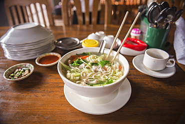 Traditional Burmese noodle soup, Mawlamyine, Mon State, Myanmar (Burma), Asia