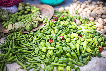 Green chillies at Ywama Village Market, Inle Lake, Shan State, Myanmar (Burma), Asia