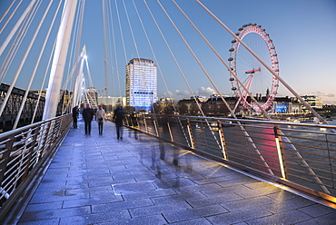 The London Eye, seen from Golden Jubilee Bridge at night, London, England, United Kingdom, Europe