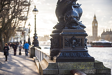 Dolphin lamp post, South Bank, London, England, United Kingdom, Europe