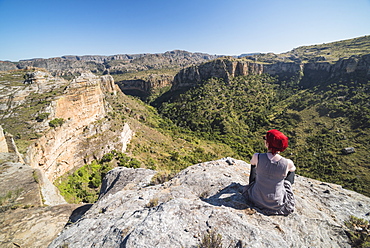 Tourist in Isalo National Park, Ihorombe Region, Southwest Madagascar, Africa