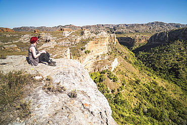 Tourist in Isalo National Park, Ihorombe Region, Southwest Madagascar, Africa