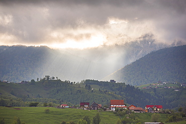 Romanian landscape in the Carpathian Mountains near Bran Castle at Pestera, Transylvania, Romania, Europe