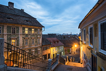 Sibiu, a 12th century Saxon city at night, Transylvania, Romania, Europe