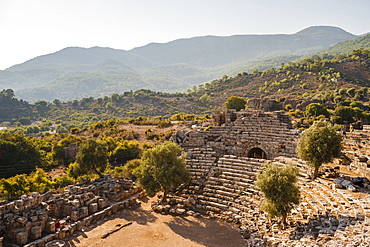 Amphitheatre at the ancient ruins of Kaunos, Dalyan, Mugla Province, Anatolia, Turkey, Asia Minor, Eurasia