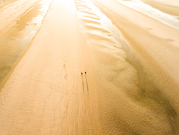 Camber Sands Beach at sunrise, Camber, near Rye, East Sussex, England, United Kingdom, Europe (Drone)