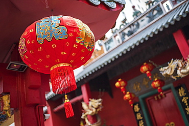 Chinese lanterns at a temple in Chinatown at night, Kuala Lumpur, Malaysia, Southeast Asia, Asia