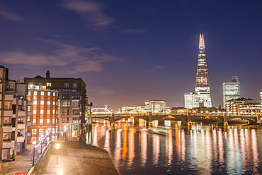 The Shard and the River Thames at night, London Borough of Southwark, London, England, United Kingdom, Europe