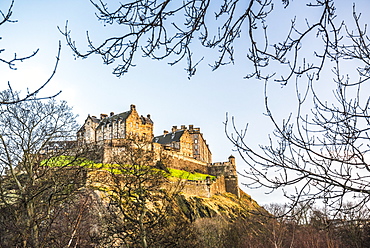 Edinburgh Castle at sunset, UNESCO World Heritage Site, Edinburgh, Scotland, United Kingdom, Europe