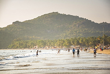 Palolem Beach at sunset, Goa, India, Asia