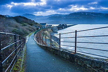 Barmouth Bridge at sunrise, Snowdonia National Park, Gwynedd, North Wales, Wales, United Kingdom, Europe