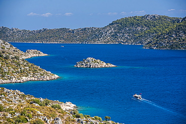 Gulet sailing boat in Kekova Bay, Antalya Province, Lycia, Anatolia, Mediterranean Sea, Turkey, Asia Minor, Eurasia