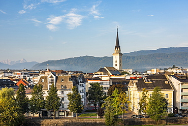 Church of St. Jakob rising above Villach skyline, Carinthia, Austria, Europe