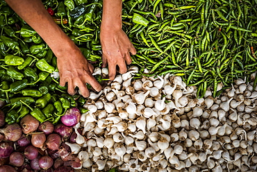 Fruit and vegetables for sale at Ywama Market, Inle Lake, Shan State, Myanmar (Burma), Asia